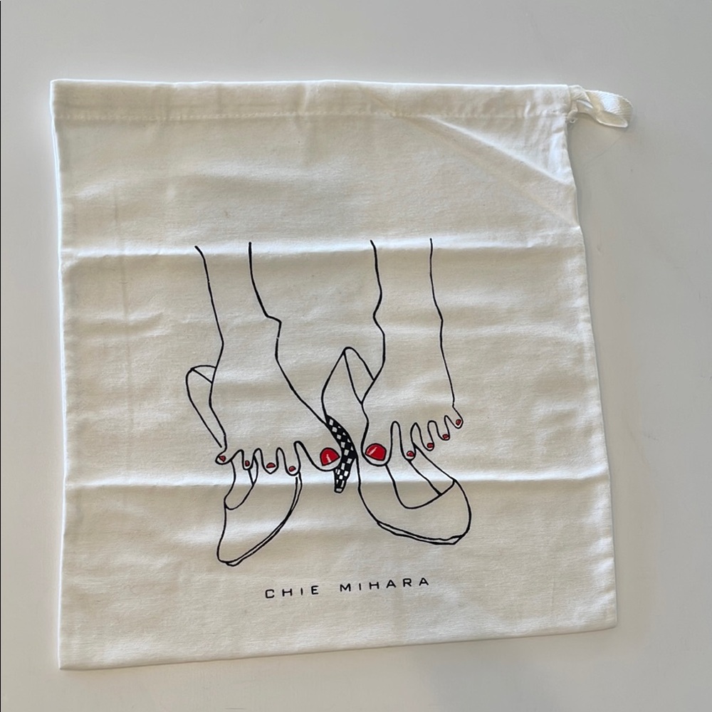 Chie Mihara White Dust Bag Drawstring Shoes Purse Travel Storage 16" x 14" NEW